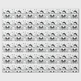 Schwarz-Weiß-Weihnachtsmann mit Rentieren Geschenkpapier