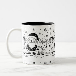 Schwarz-Weiß-Weihnachtsmann mit Rentieren Zweifarbige Tasse