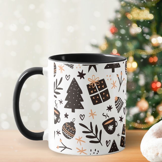 Schwarz-Weiß-Weihnachtsmuster Tasse (Von Creator hochgeladen)