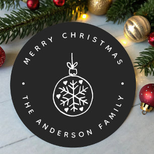 Schwarz-Weiß-Weihnachtsschmuck - Herzen Runder Aufkleber