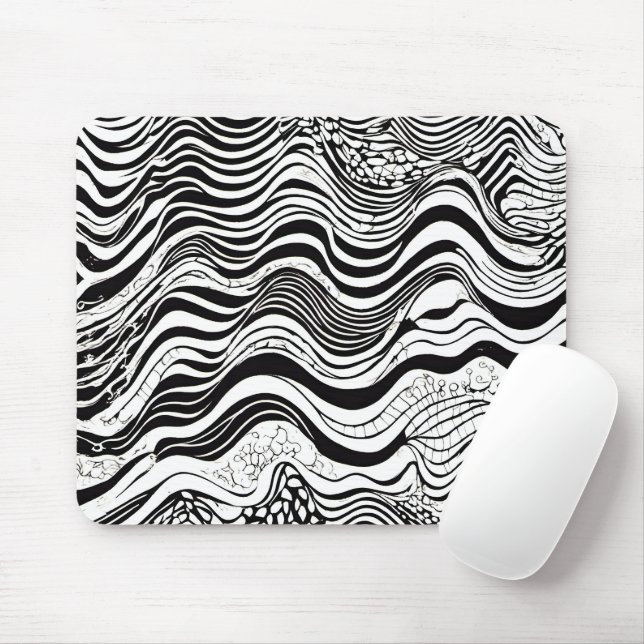 Schwarz-Weiß-Weiß-Abstrakt Mousepad (Mit Mouse)