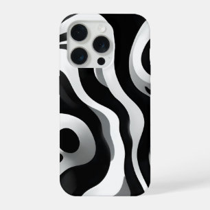 Schwarz-Weiß-Wellige Op-Art, iPhone 15 Pro Hülle