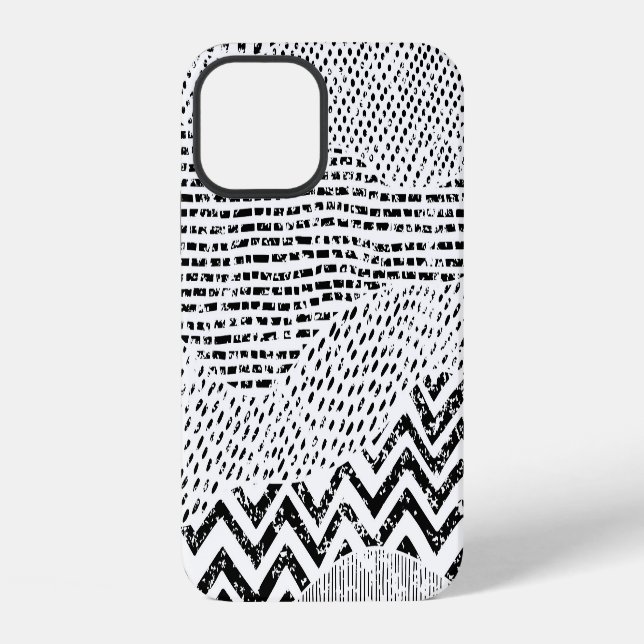 Schwarz-weiß welliges Patchwork-Ornament iPhone Hülle (Rückseite)