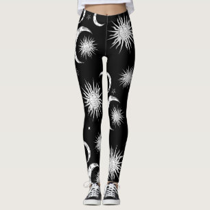 Schwarz-Weiß-whimsical Sonne Mond & Sterne Leggings