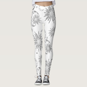 Schwarz & Weiß Whimsical Sonne Mond & Sterne Leggings