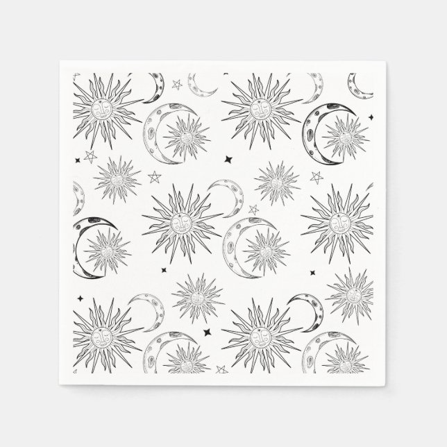 Schwarz-Weiß-whimsical-Sonne-zellulärer Geburtstag Serviette (Vorderseite)
