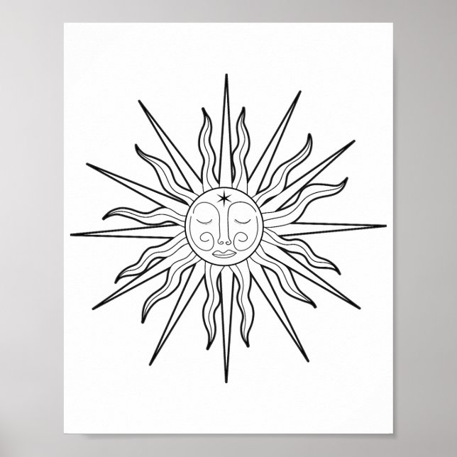 Schwarz-Weiß-Whimsical Sun-Himmelsastrologie Poster (Vorne)