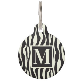 Schwarz-Weiß-Wild-Exotic-Zebra-Print-Monogramm Haustiermarke