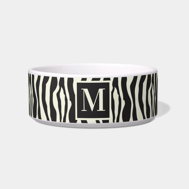Schwarz-Weiß-Wild-Exotic-Zebra-Print-Monogramm Napf (Vorderseite)