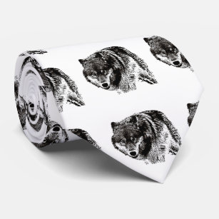 Schwarz-weiß Wild Wolf Artwork Krawatte