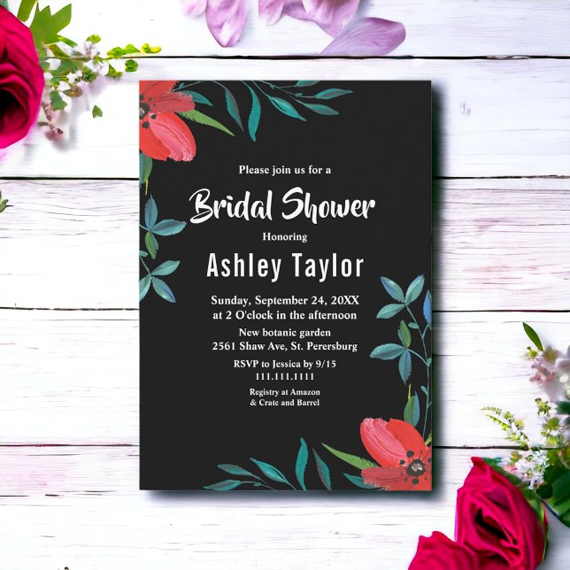 Schwarz-Weiß-Wildblume Blumenkohl-Brautparty Einladung (Von Creator hochgeladen)