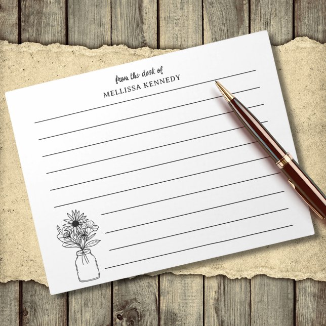 Schwarz-Weiß-Wildblume vom Schreibtisch mit Linde Notizblock (Black And White Wildflower From The Desk Of Lined Notepad
)