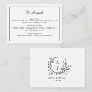 Schwarz-Weiß-Wildblumen-Monogramm-Details Karte