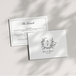 Schwarz-Weiß-Wildblumen-Monogramm-Details Karte