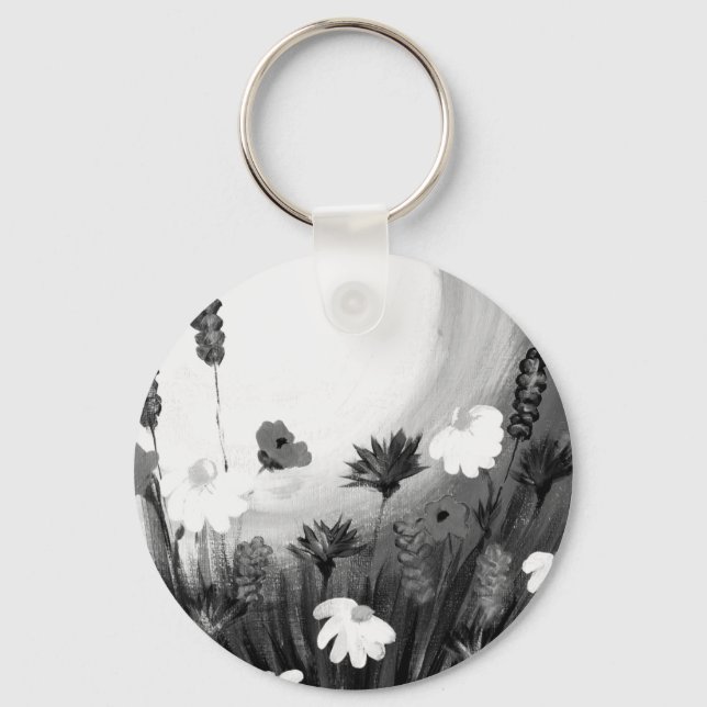Schwarz-Weiß-Wildblumen Schlüsselanhänger (Vorderseite)