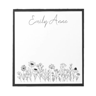 Schwarz-Weiß-Wildblumen Zeichnend Blume Notizblock