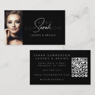 Schwarz Weiß Wimpern Augenbrauen Make-up QR-Code F Visitenkarte