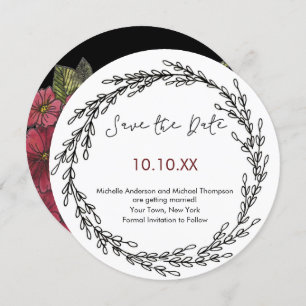 Schwarz-weiß Wine Floral Botanical Save the Date Einladung