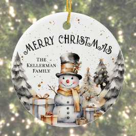 Schwarz-weiß Winter Frohe Weihnachten Keramik Ornament