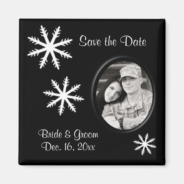 Schwarz-Weiß-Winter-Hochzeitsmagnet Save the Date Magnet (Vorne)