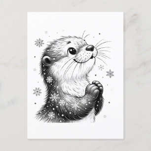 Schwarz-Weiß-Winter-Otter Postkarte