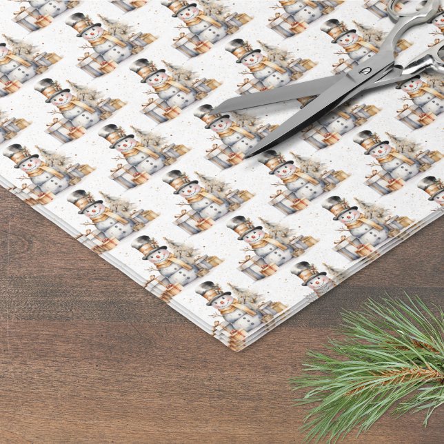 Schwarz-weiß Winter Snowman Weihnachten Seidenpapier (Black White Winter Snowman Christmas Tissue Paper)