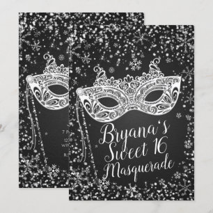 Schwarz Weiß Winter Wunderland Maskerade Sweet 16 Einladung