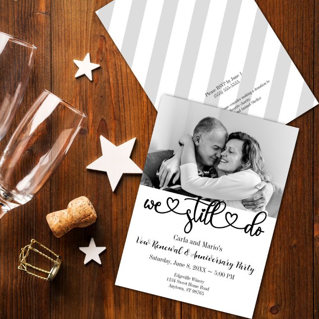 Schwarz & Weiß wir verlängern uns noch immer. Einladung (Black and White We Still Do Vow Renewal/Anniversary Invitation)