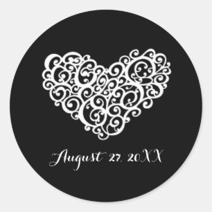 Schwarz-Weiß-Wirbles Herz - Einfache Circle-Aufkle Runder Aufkleber