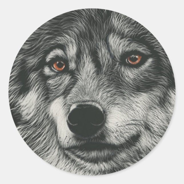 Schwarz-Weiß-Wolf-Abbildung Runder Aufkleber (Vorderseite)