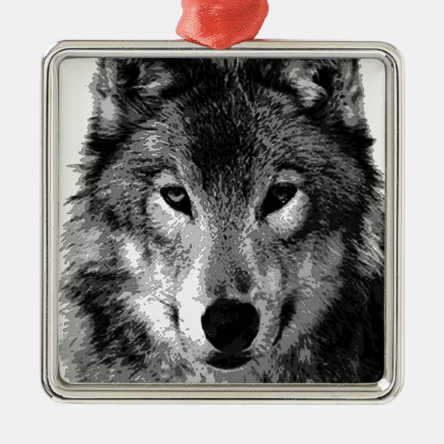 Schwarz & Weiß Wolf Augen Ornament Aus Metall (Vorne)