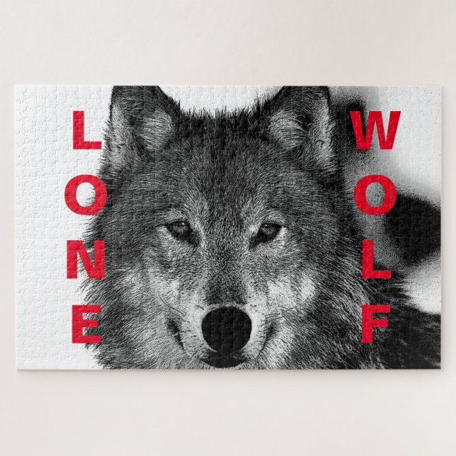 Schwarz-Weiß-Wolf-Augustift Puzzle (Horizontal)