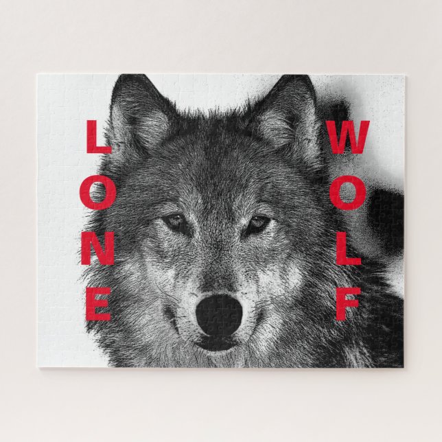 Schwarz-Weiß-Wolf-Augustift Puzzle (Horizontal)