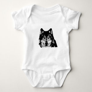 Schwarz-Weiß-Wolf Baby Strampler