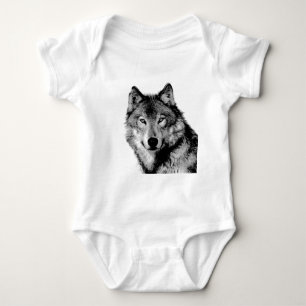 Schwarz-Weiß-Wolf Baby Strampler