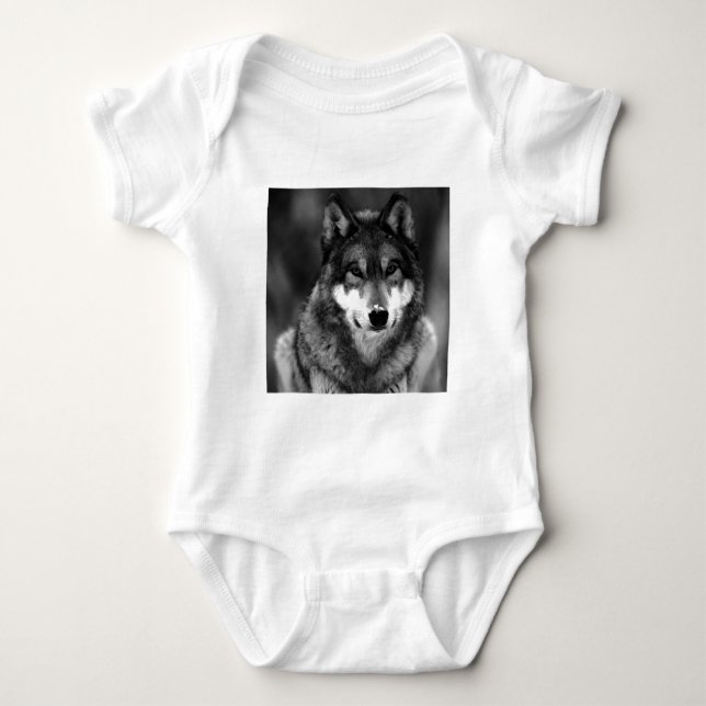 Schwarz-Weiß-Wolf Baby Strampler (Vorderseite)