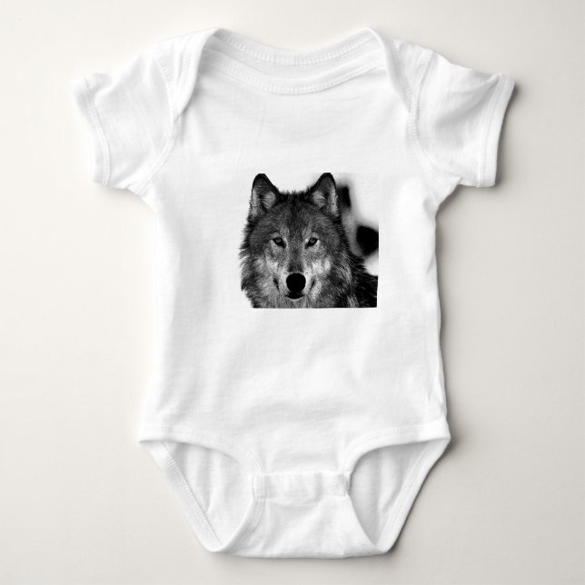 Schwarz-Weiß-Wolf Baby Strampler (Vorderseite)