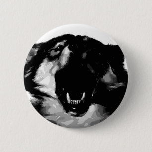 Schwarz-Weiß-Wolf Button