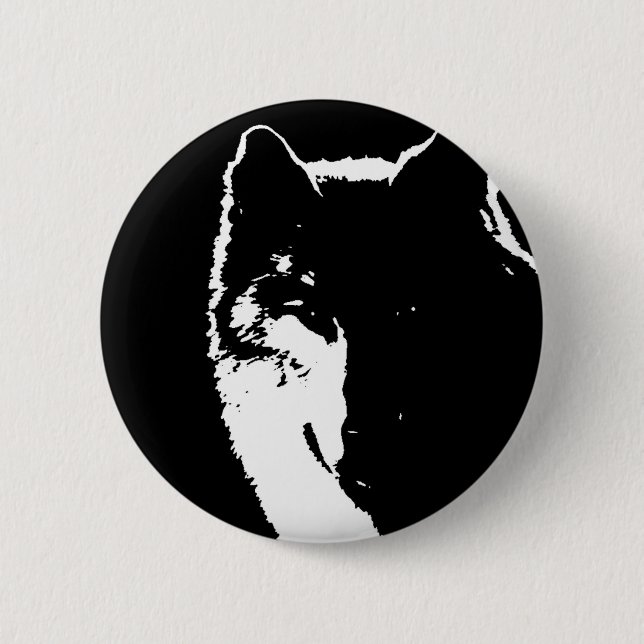 Schwarz-Weiß-Wolf Button (Vorderseite)
