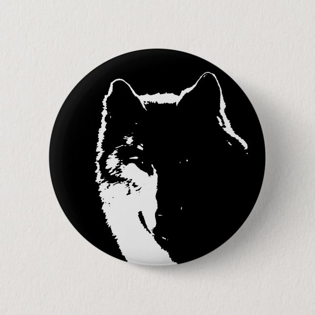 Schwarz-Weiß-Wolf Button (Vorderseite)
