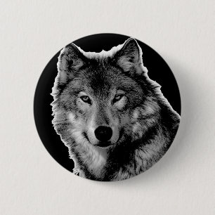Schwarz-Weiß-Wolf Button