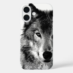 Schwarz-Weiß-Wolf iPhone 16 Hülle