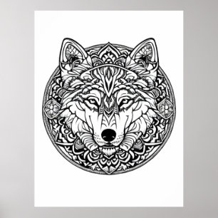 Schwarz-Weiß-Wolf-Farbstil Poster