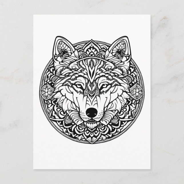 Schwarz-Weiß-Wolf-Farbstil Postkarte (Vorderseite)