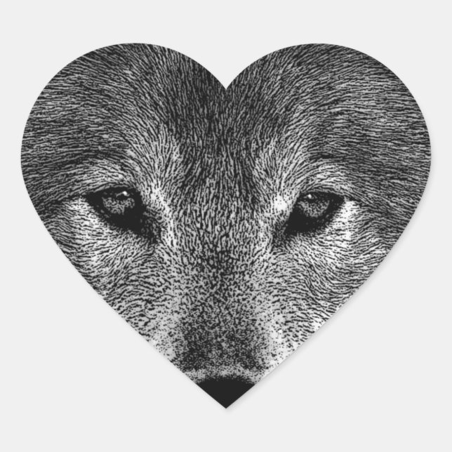 Schwarz-Weiß-Wolf Herz-Aufkleber (Vorderseite)