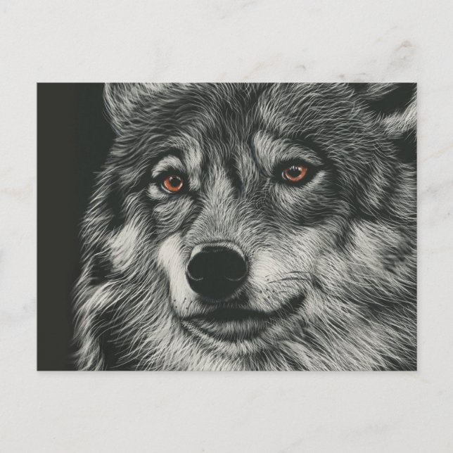 Schwarz-Weiß-Wolf-Illustration Postkarte (Vorderseite)