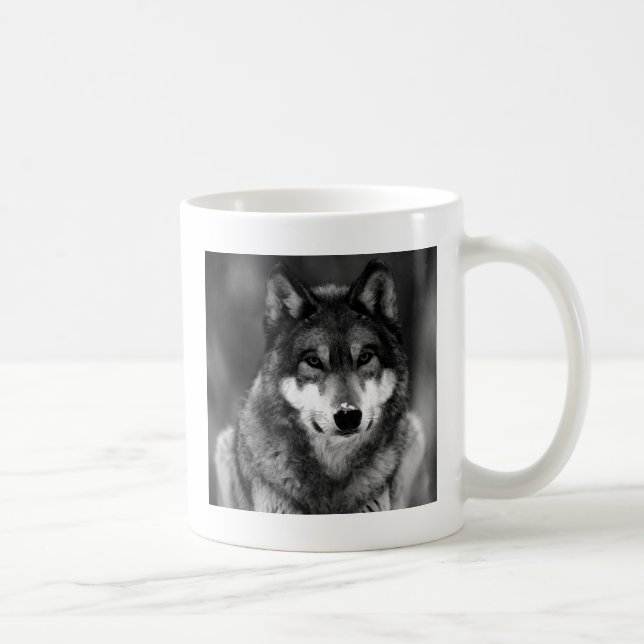 Schwarz-Weiß-Wolf Kaffeetasse (Rechts)