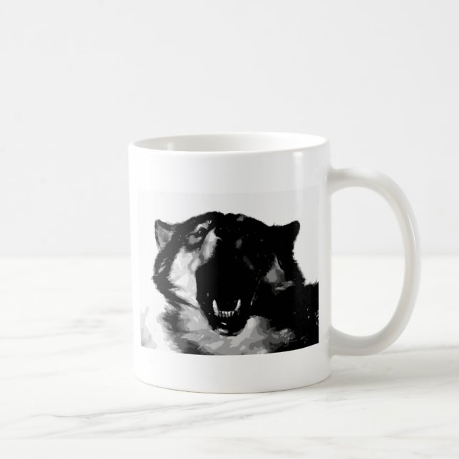 Schwarz-Weiß-Wolf Kaffeetasse (Rechts)