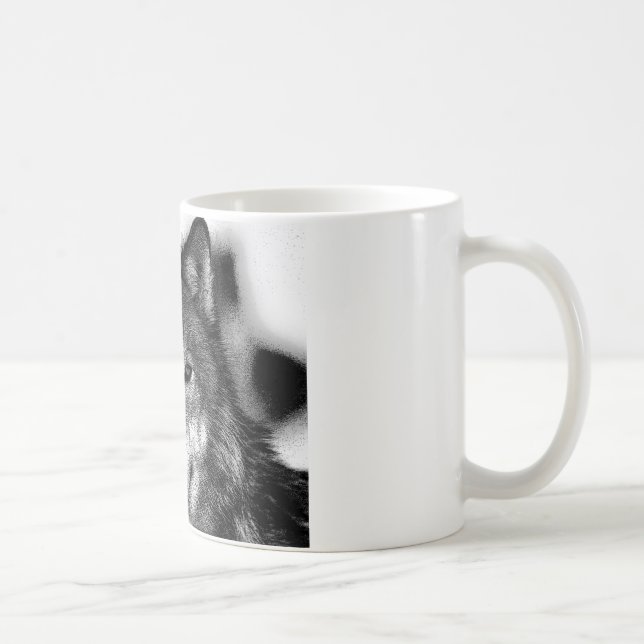 Schwarz-Weiß-Wolf Kaffeetasse (Rechts)