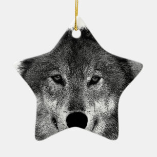 Schwarz-Weiß-Wolf Keramik Ornament